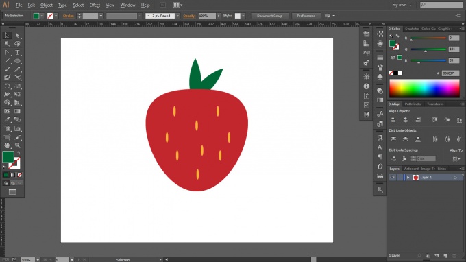 Kaip piešti braškę "Adobe Illustrator"