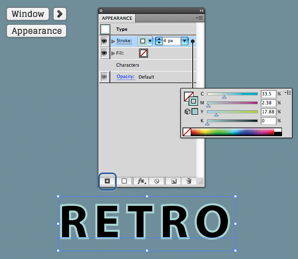 Kaip sukurti 3D retro efektą, naudojant "Adobe Illustrator" skydelį "Appearance"